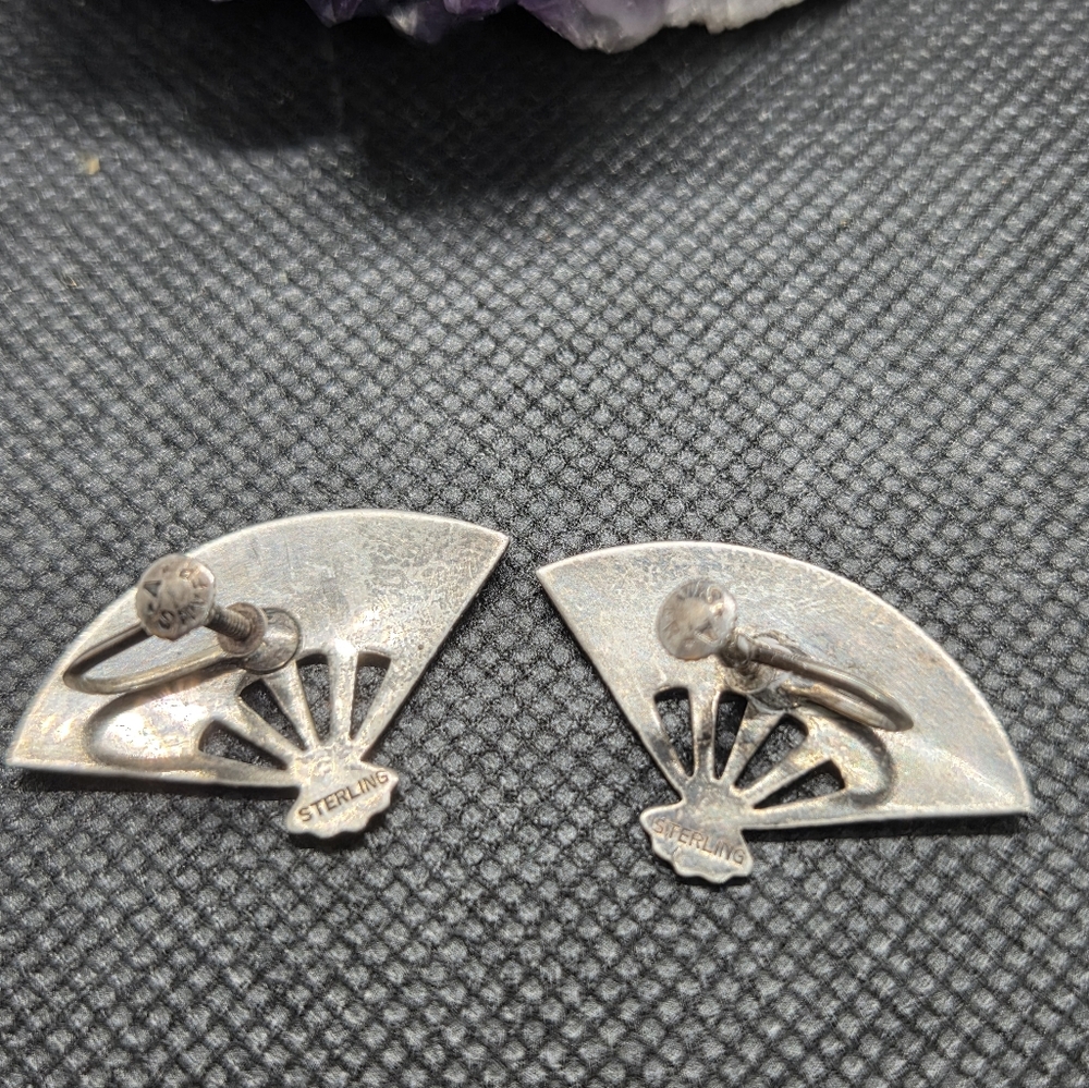 Damascene Fan-Shaped Earrings Sterling Silver - Picture 4 of 10